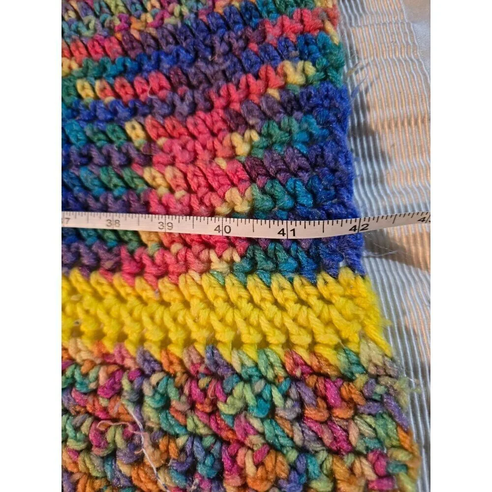 Vintage Handmade Colorful Space Dye Afghan Knit Crochet Throw Blanket Cottage Gr